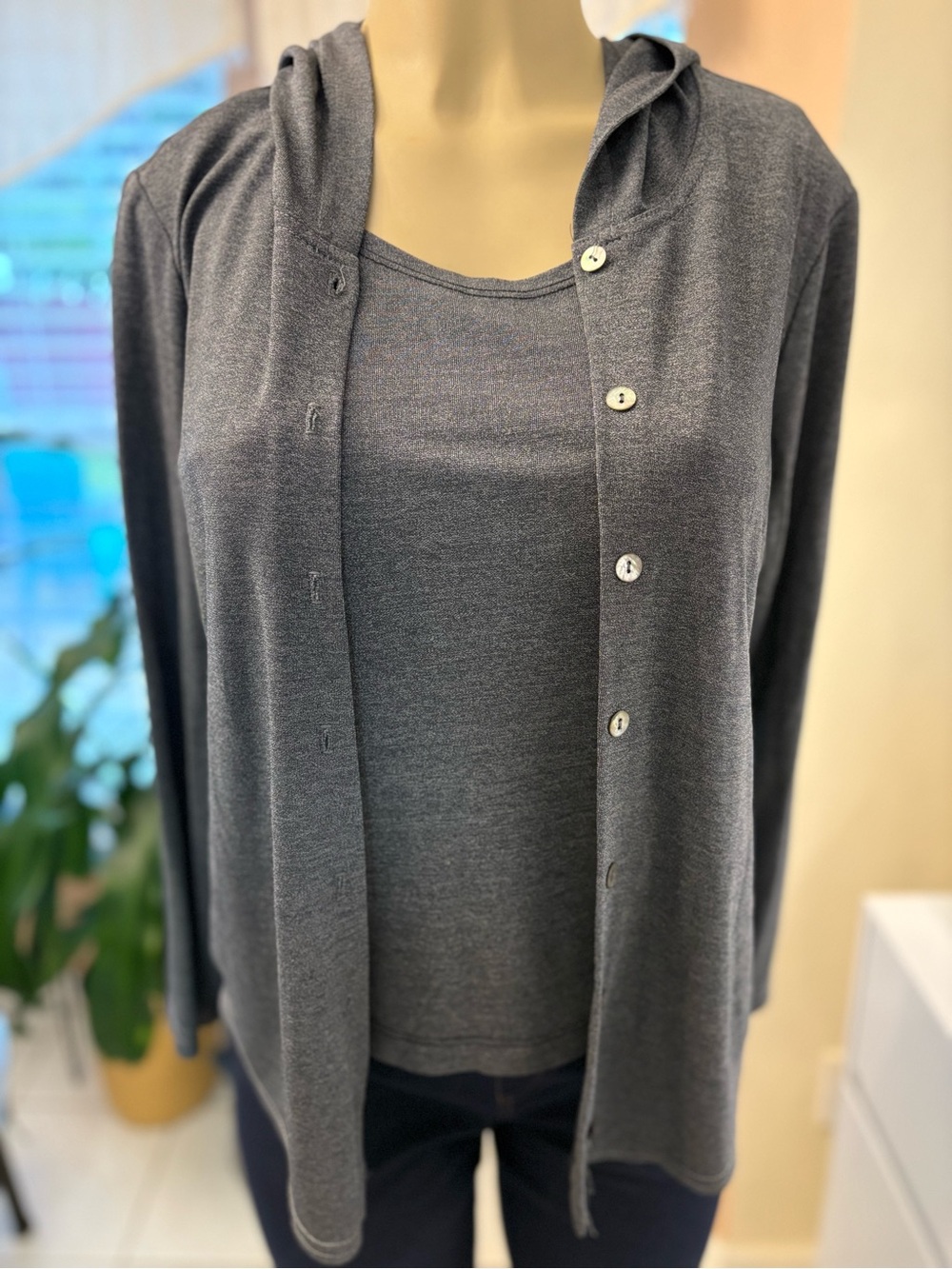 Clio Dark Charcoal Sleeveless Tank Top and hooded jacket